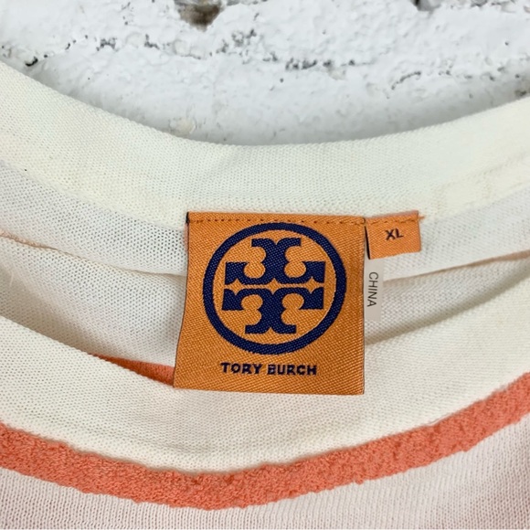 Tory Burch Knit Orange Peach Striped Boat Neck Sweater Textured XL - Picture 4 of 9